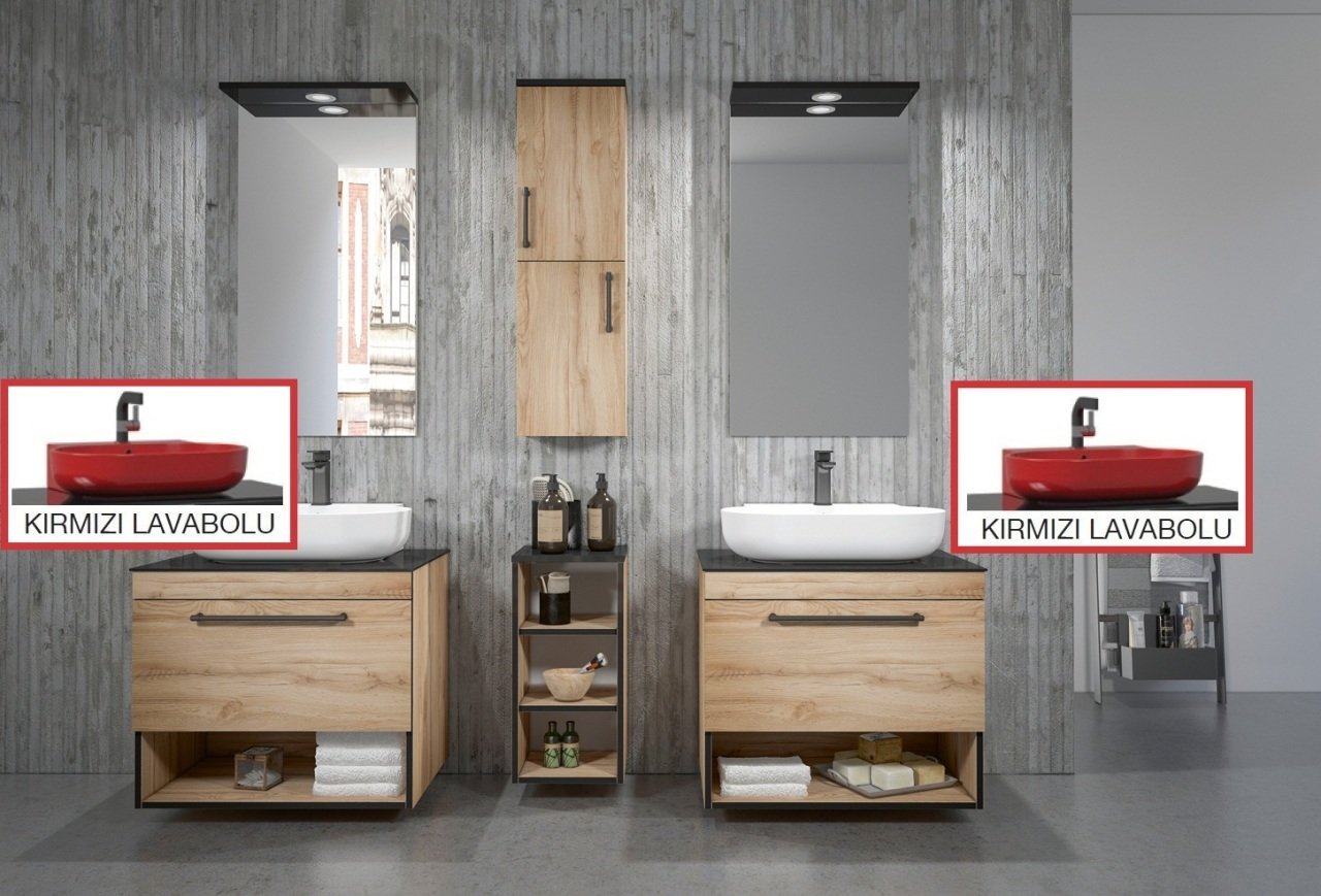 Orka Knidos 70+30+70 Banyo Dolabı Legnano (Kırmızı Lavabolu)