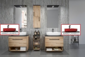Orka Knidos 70+30+70 Banyo Dolabı Legnano (Kırmızı Lavabolu) Beyaz - Beyaz Lavabolu