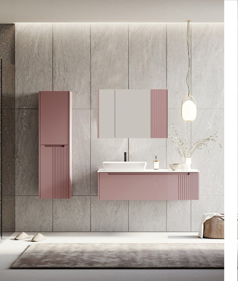 Orka Biella 120 Banyo Dolabı ( Dolaplı Aynalı ) Pudra ( Boy Dolabı Hariçtir )