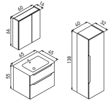 Orka Messina 65 Banyo Dolabı (Dolaplı Aynalı) + Boy Dolabı 40 Mat Beyaz ( Boy Dolabı Dahildir )
