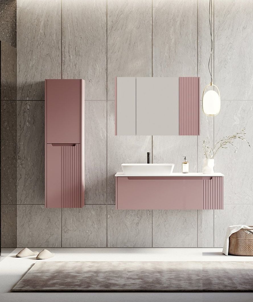 Orka Biella 100 Banyo Dolabı ( Dolaplı Aynalı ) + Boy Dolabı Pudra ( Boy Dolabı Dahildir )