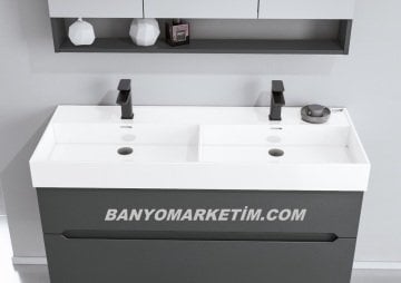 Orka Malta 120 Banyo Dolabı (Çift Lavabolu) (Büyüteçli Led Aynalı) Antrasit (Boy Dolabı Hariç)