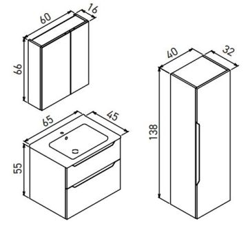 Orka Messina 65 Banyo Dolabı (Dolaplı Aynalı) + Boy Dolabı 40 Mat Kaşmir ( Boy Dolabı Dahildir )