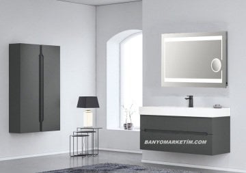 Orka Malta 100 Banyo Dolabı (Büyüteçli Led Aynalı) Antrasit (Boy Dolabı Hariç)