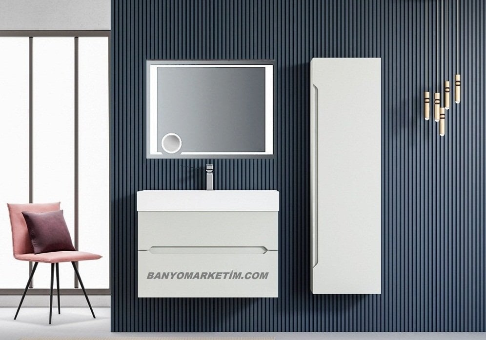 Orka Malta 80 Banyo Dolabı (Büyüteçli Led Aynalı) + Boy Dolabı 40 Kaşmir (Boy Dolabı Dahildir)