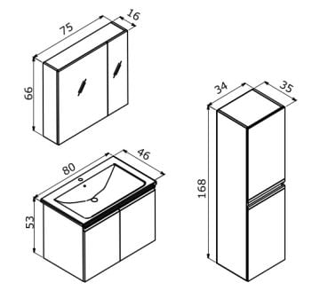 Orka Terme 80 Banyo Dolabı + Boy Dolabı 35 Beyaz (Boy Dolabı Dahildir)