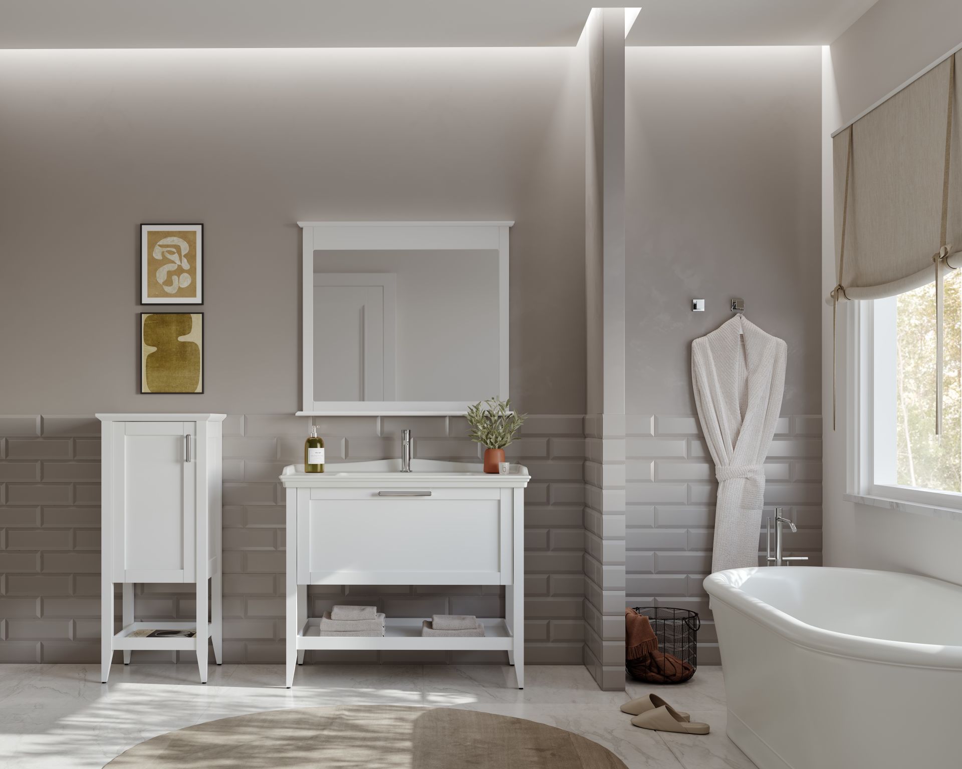 Orka Bastle 100 Banyo Dolabı + Boy Dolabı 48 Beyaz (Boy Dolabı Dahildir)