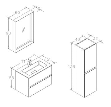 Orka Nest 70 ALT MODÜL Banyo Dolabı Beyaz (Üst Ayna ve Boy Dolabı Hariçtir)