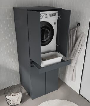 Orka Neve Çamaşır Makinesi Dolabı + Kurutma Makinesi Dolabı 70 Banyo Dolabı Antrasit