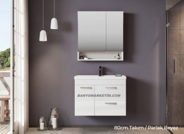 Orka Nova 80 Banyo Dolabı + Boy Dolabı 40 Beyaz ( Boy Dolabı Dahildir ) Morgana Kiraz