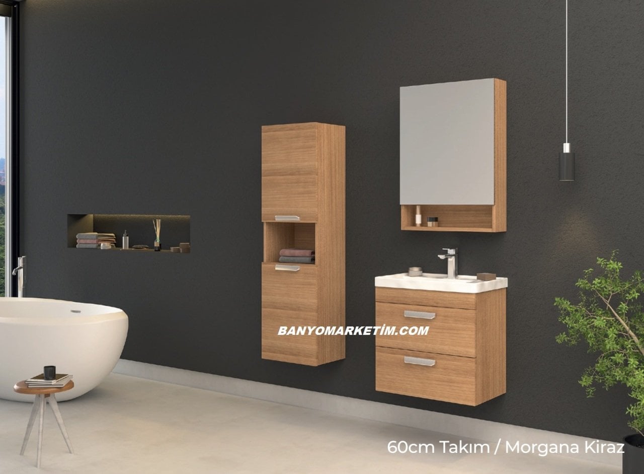 Orka Nova 60 Banyo Dolabı + Boy Dolabı 40 Morgana Kiraz ( Boy Dolabı Dahildir ) Morgana Kiraz