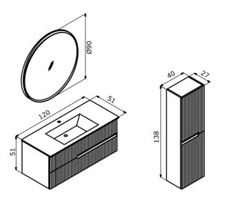 Orka Moonlight 120 Banyo Dolabı + Boy Dolabı 40 Gri ( Boy Dolabı Dahildir )