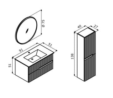 Orka Moonlight 90 Banyo Dolabı Lacivert ( Boy Dolabı Hariçtir )
