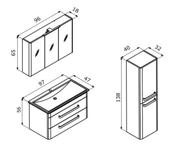 Orka Rose 100 Banyo Dolabı + Boy Dolabı 40 Kaşmir ( Boy Dolabı Dahildir )