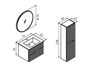 Orka Moonlight 70 Banyo Dolabı Antrasit ( Boy Dolabı Hariçtir )