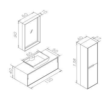 Orka Craft 120 Banyo Dolabı Ceviz / Mat Antrasit ( Boy Dolabı Hariçtir )